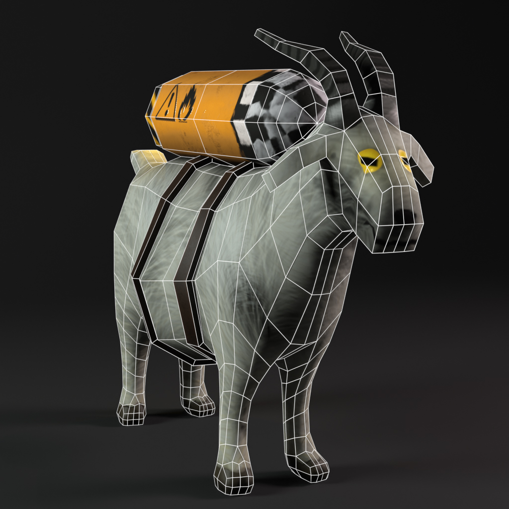 Image of pildora the goat with wireframe